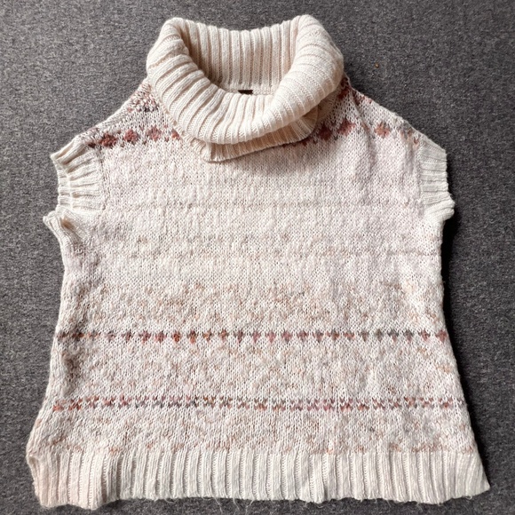 Free People Sleeveless Cowl Neck Tribal Knit Sweater XS Cream/Brown Western - Picture 1 of 9